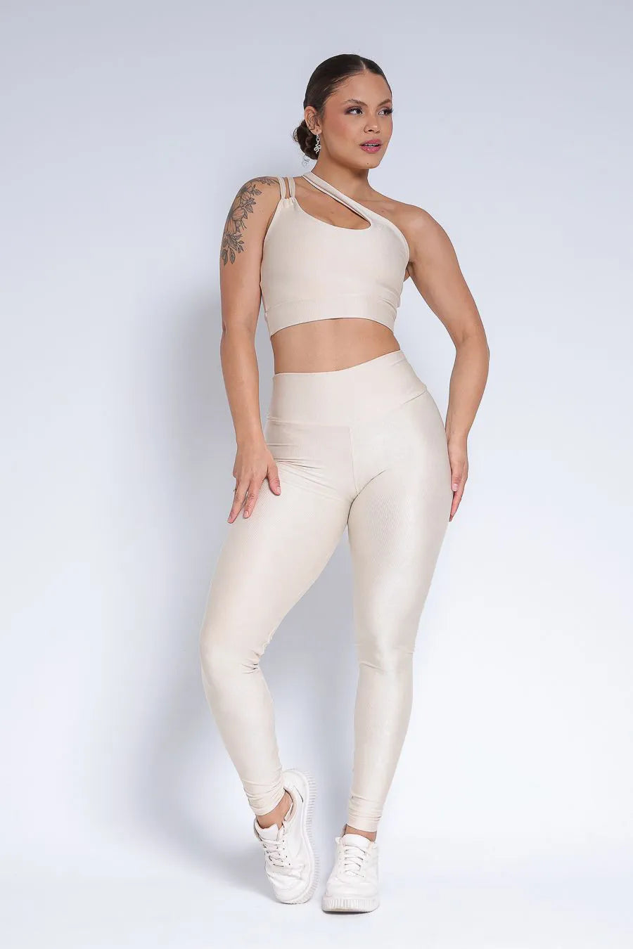 Conjunto Legging canelado de compressão Off Algodão