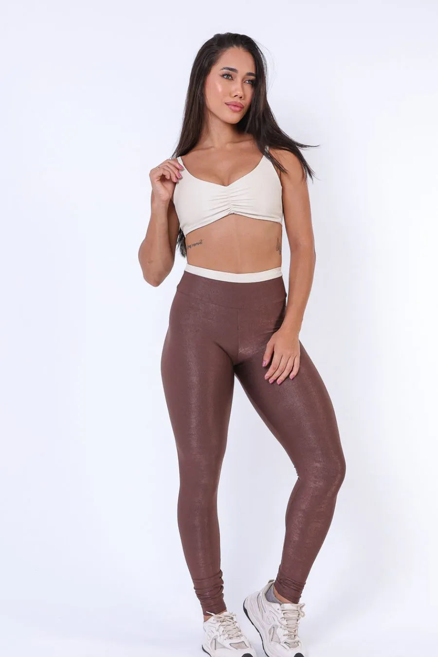 Conjunto Legging Canelado de Compressão Chocolate algodão 02