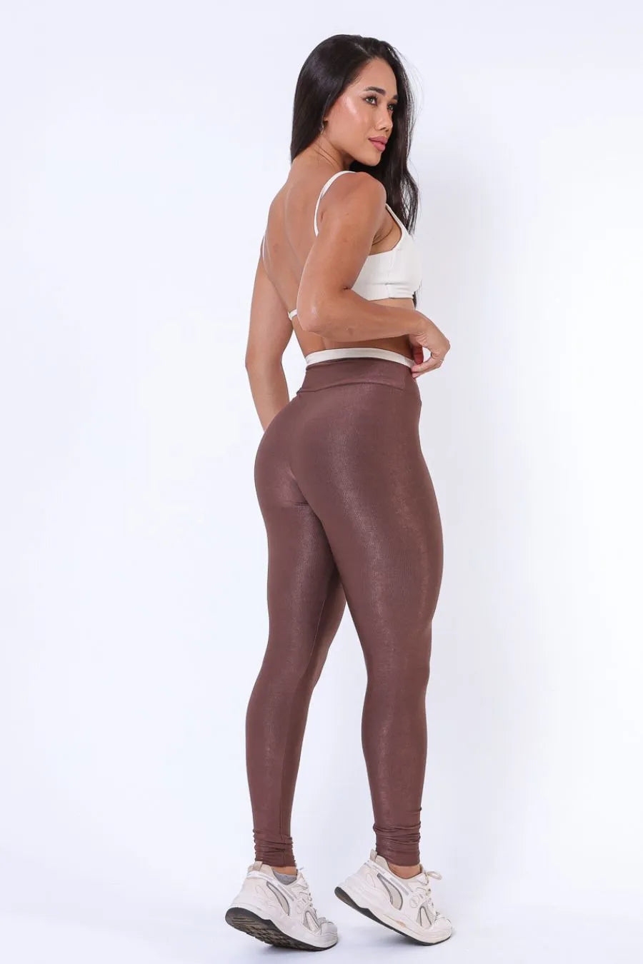 Conjunto Legging Canelado de Compressão Chocolate algodão 02