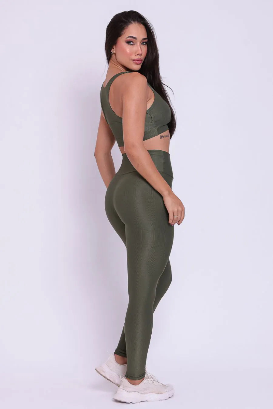 Conjunto Legging + Top Canelado de Compressão Verde Musgo